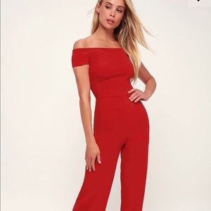 Lulus Alleyoop Red off-the-shoulder Jumpsuit